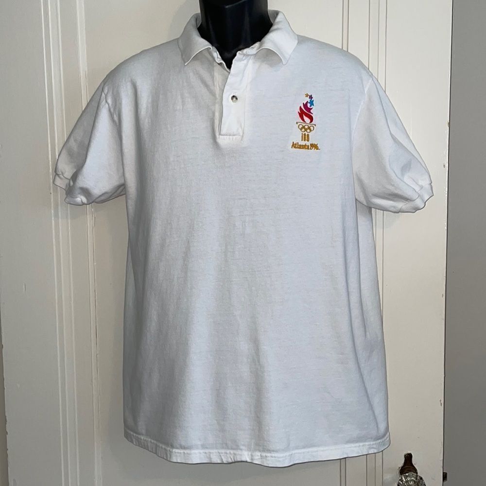 Vintage‎ Hanes white cotton polo shirt with Olympics 100 Atlanta 1996 embroidery